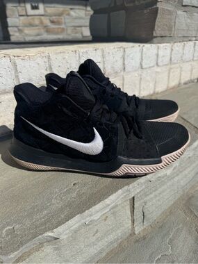 Nike Kyrie 3 Black Mid-Top Sneakers with White Swoosh